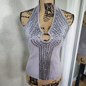 Charlotte Russe Gray Sequin Halter Tank Top
